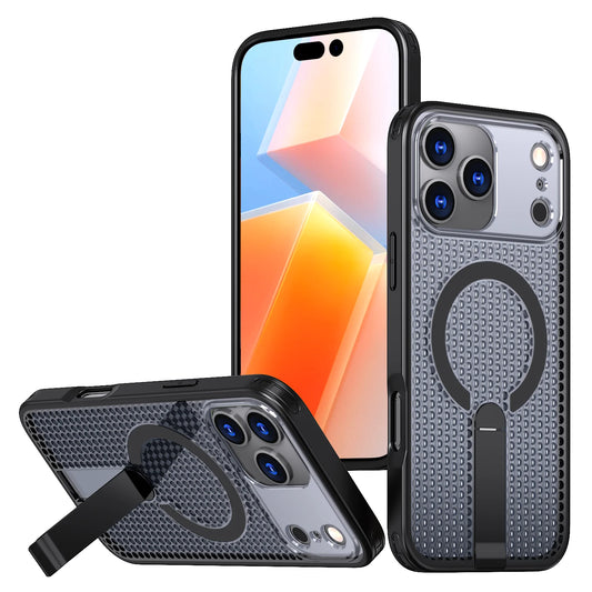 MagSafe Magnetic Case for iPhone 17 17 Air 17Pro 17 Pro Max Anti-drop Honeycomb Heat Dissipation Protective Cover With Stand