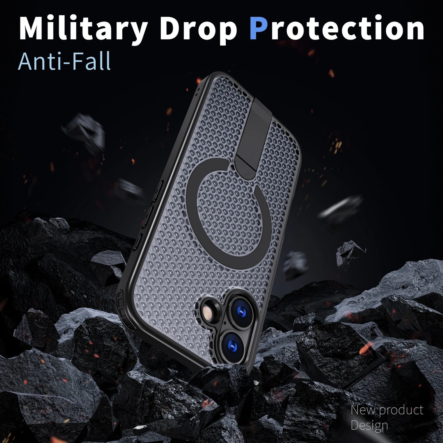 MagSafe Magnetic Case for iPhone 17 17 Air 17Pro 17 Pro Max Anti-drop Honeycomb Heat Dissipation Protective Cover With Stand