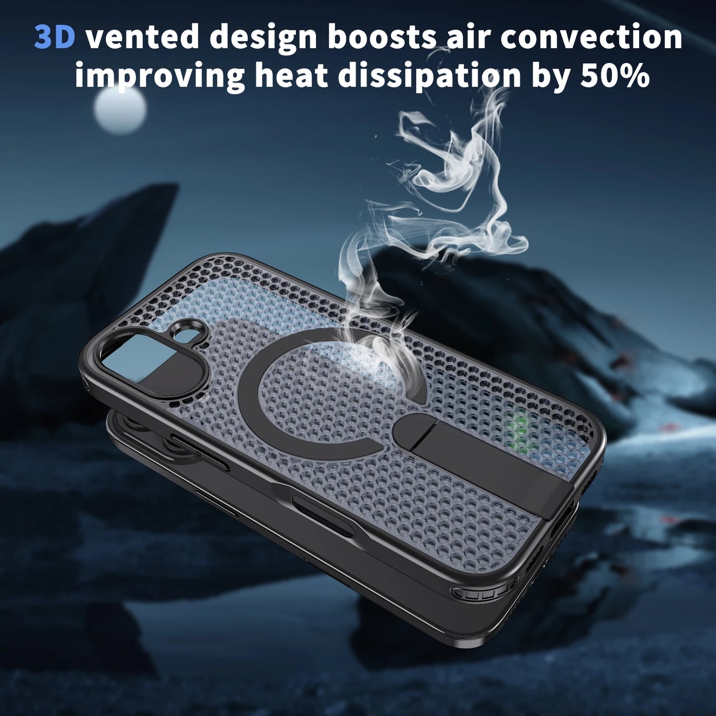 MagSafe Magnetic Case for iPhone 17 17 Air 17Pro 17 Pro Max Anti-drop Honeycomb Heat Dissipation Protective Cover With Stand