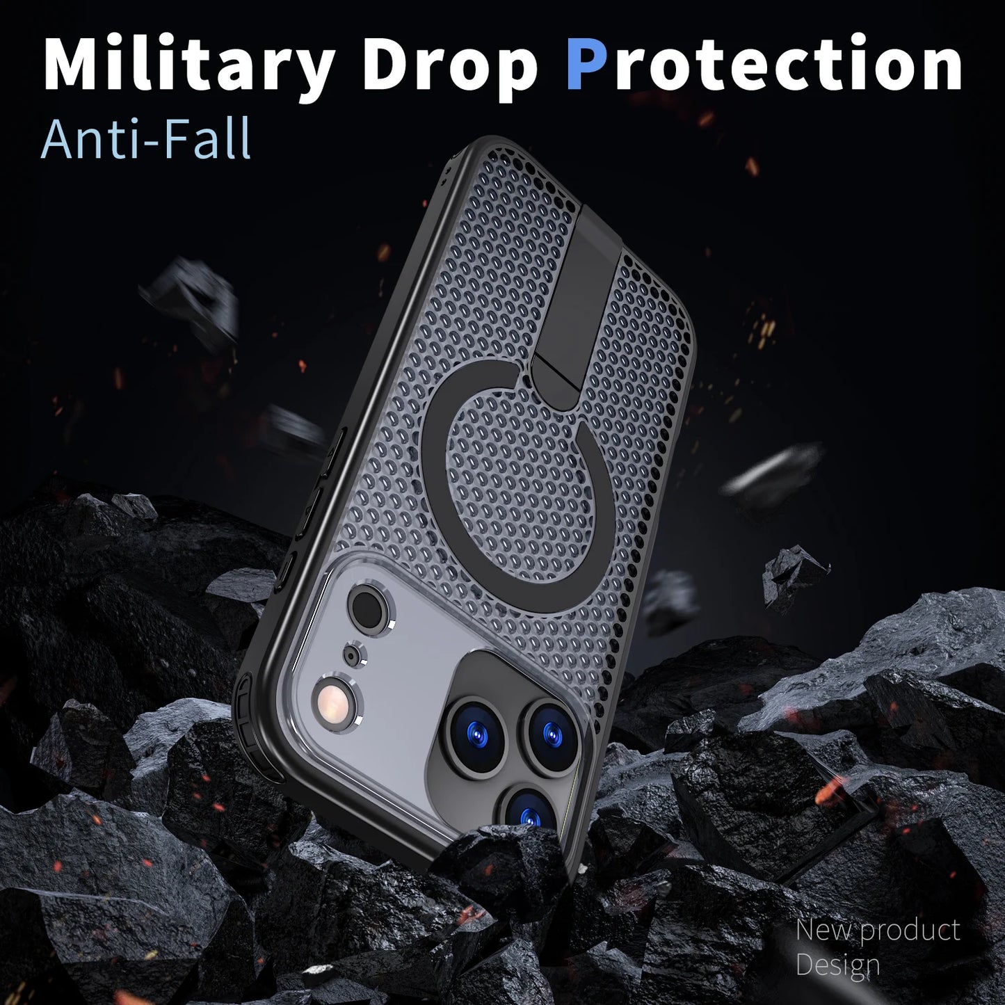 MagSafe Magnetic Case for iPhone 17 17 Air 17Pro 17 Pro Max Anti-drop Honeycomb Heat Dissipation Protective Cover With Stand