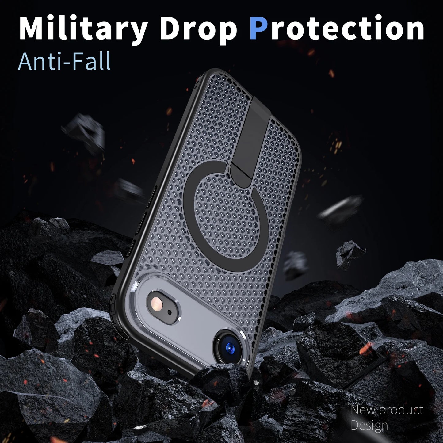 MagSafe Magnetic Case for iPhone 17 17 Air 17Pro 17 Pro Max Anti-drop Honeycomb Heat Dissipation Protective Cover With Stand