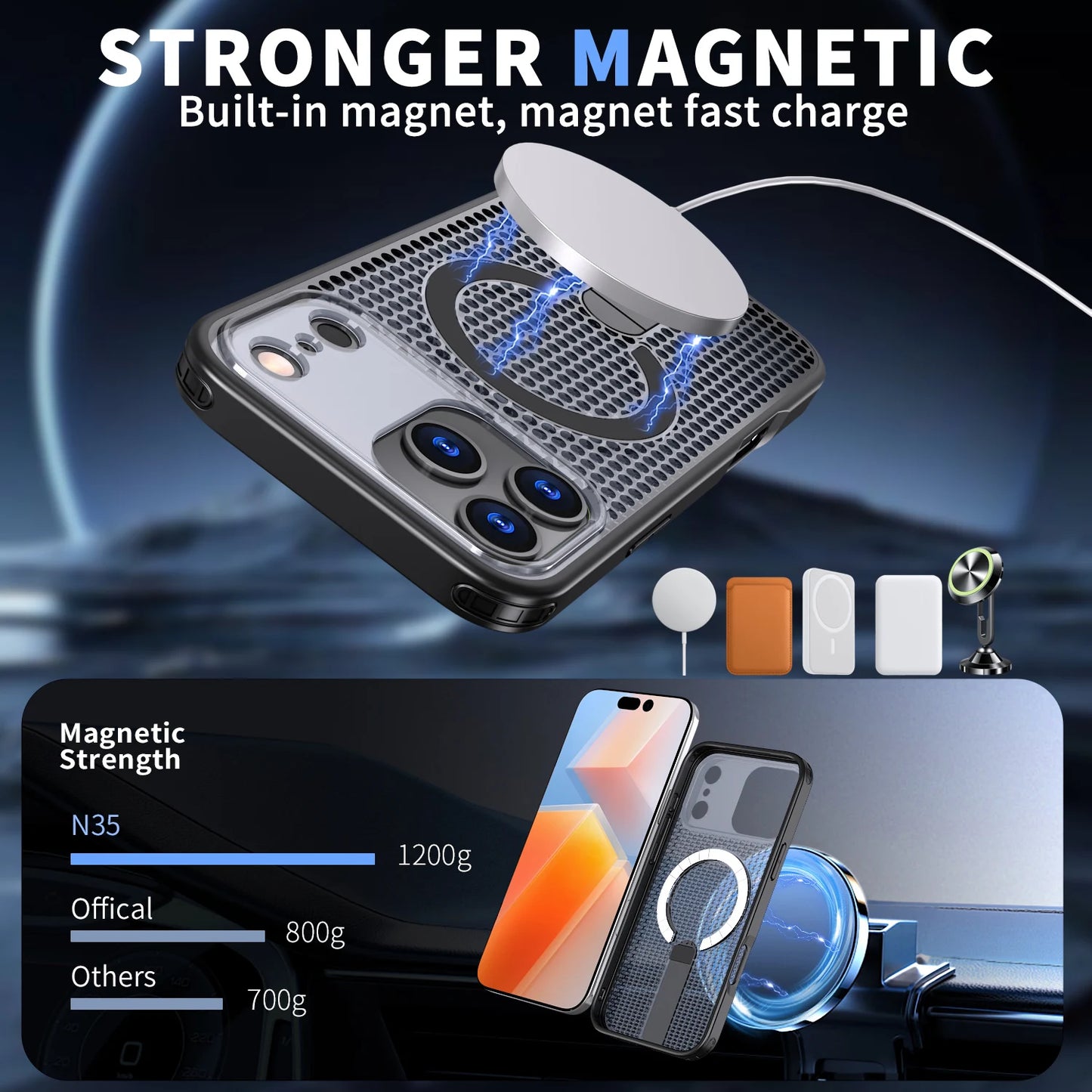 MagSafe Magnetic Case for iPhone 17 17 Air 17Pro 17 Pro Max Anti-drop Honeycomb Heat Dissipation Protective Cover With Stand
