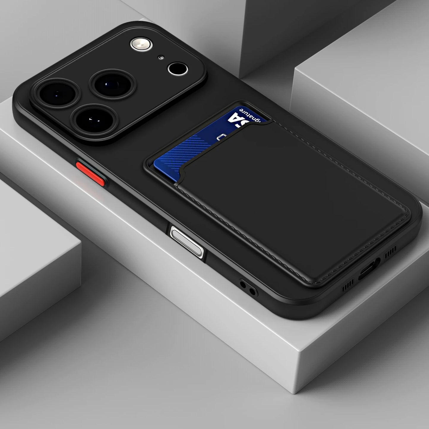 Silicone Wallet Case Funda For iPhone 17 Air 16 15 14  Pro Max Plus Card Holder Slot Back Cover Protective Accessories Cover