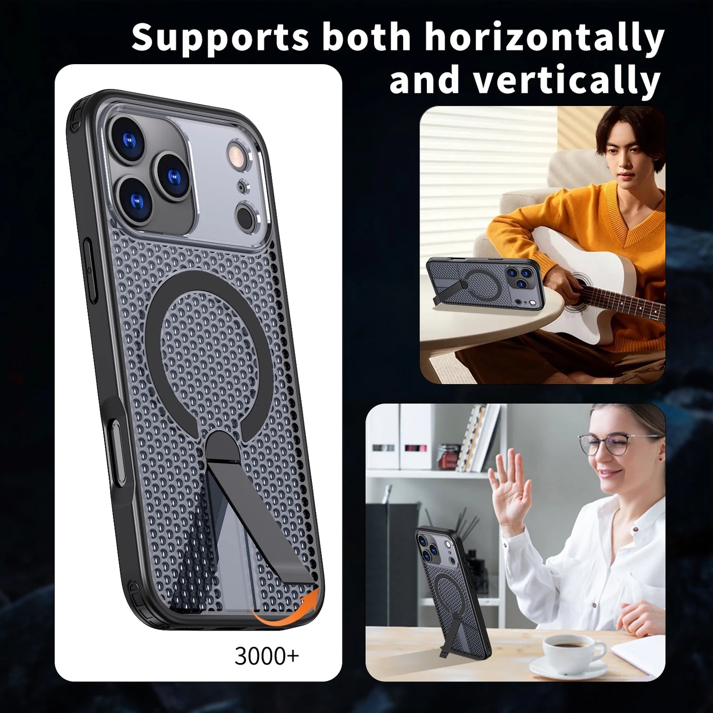 MagSafe Magnetic Case for iPhone 17 17 Air 17Pro 17 Pro Max Anti-drop Honeycomb Heat Dissipation Protective Cover With Stand