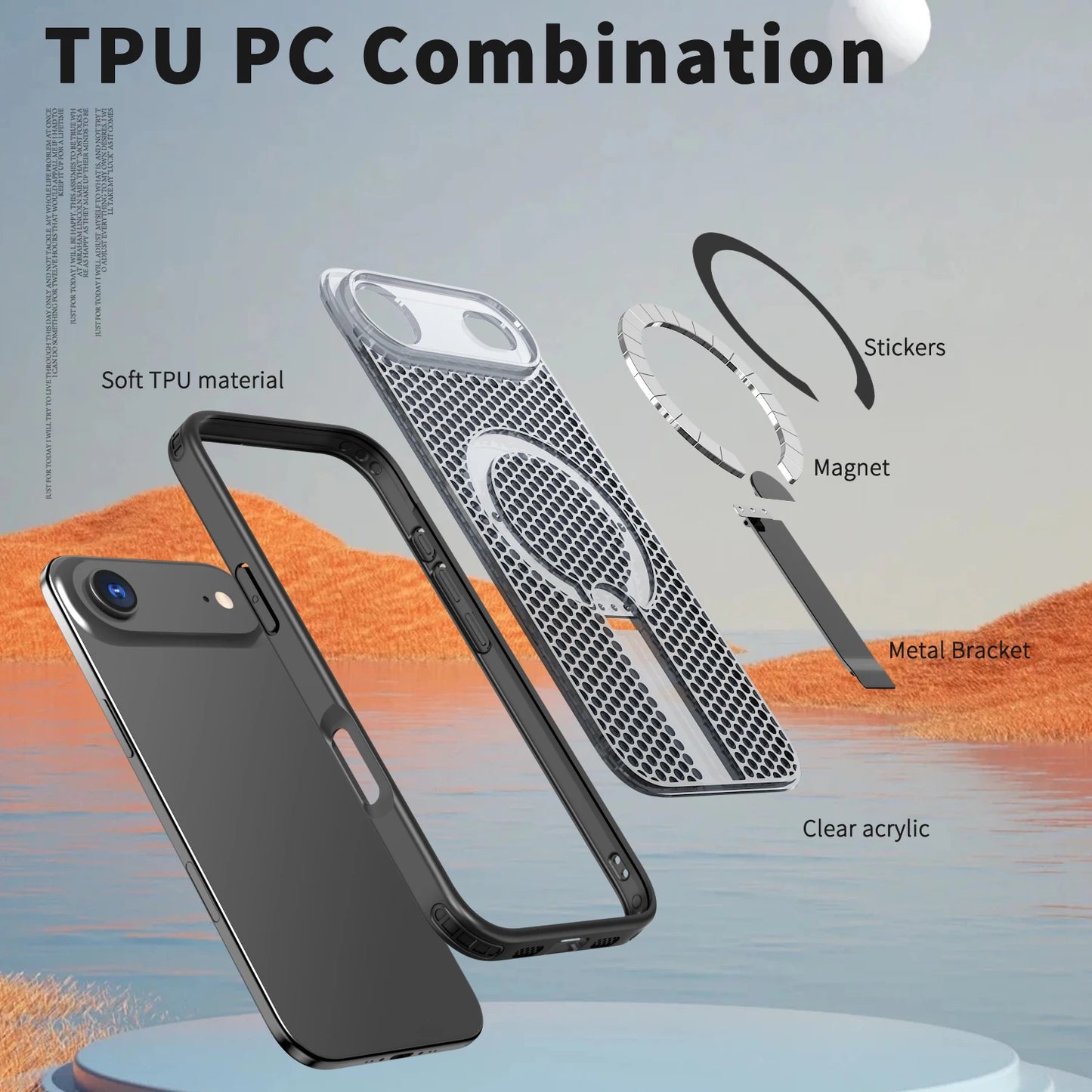 MagSafe Magnetic Case for iPhone 17 17 Air 17Pro 17 Pro Max Anti-drop Honeycomb Heat Dissipation Protective Cover With Stand