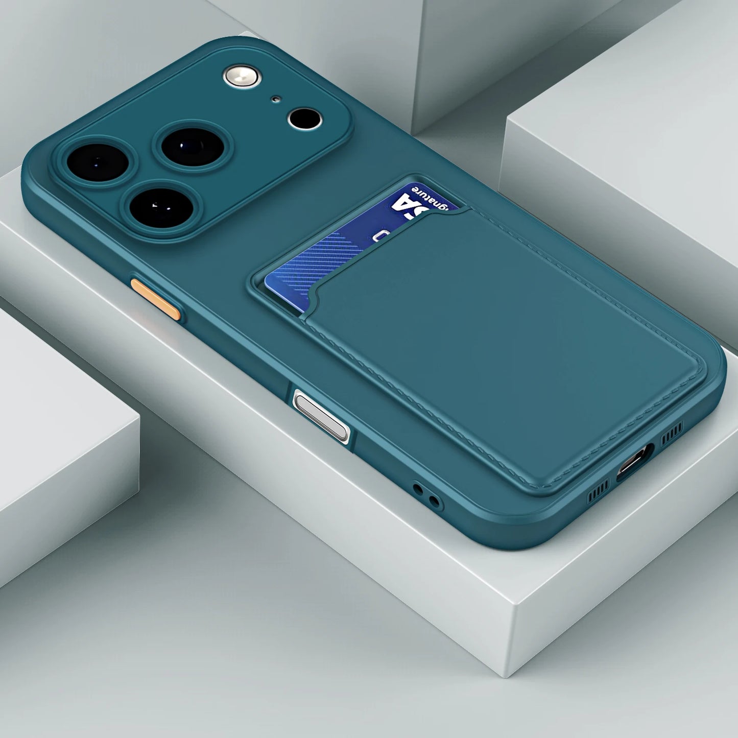 Silicone Wallet Case Funda For iPhone 17 Air 16 15 14  Pro Max Plus Card Holder Slot Back Cover Protective Accessories Cover