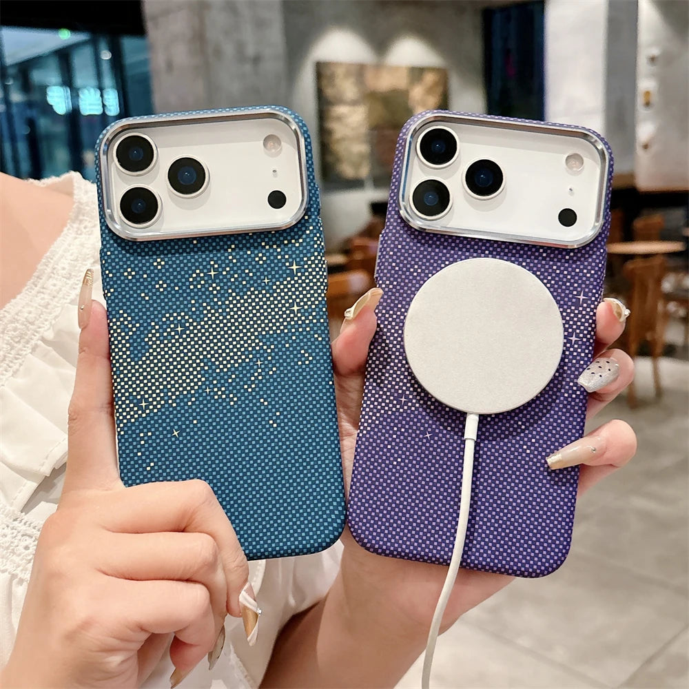 Luxury Kelvar Carbon Fiber Phone Case for iPhone 17 Air 17 Pro Max Magnetic Wireless Charging Ultra Thin Hard Colorful Cover