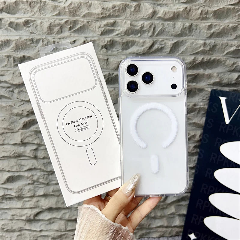 Original For Magsafe Magnetic Wireless Charging Case For iPhone 17 Air Pro Max 17  Clear Back Cover