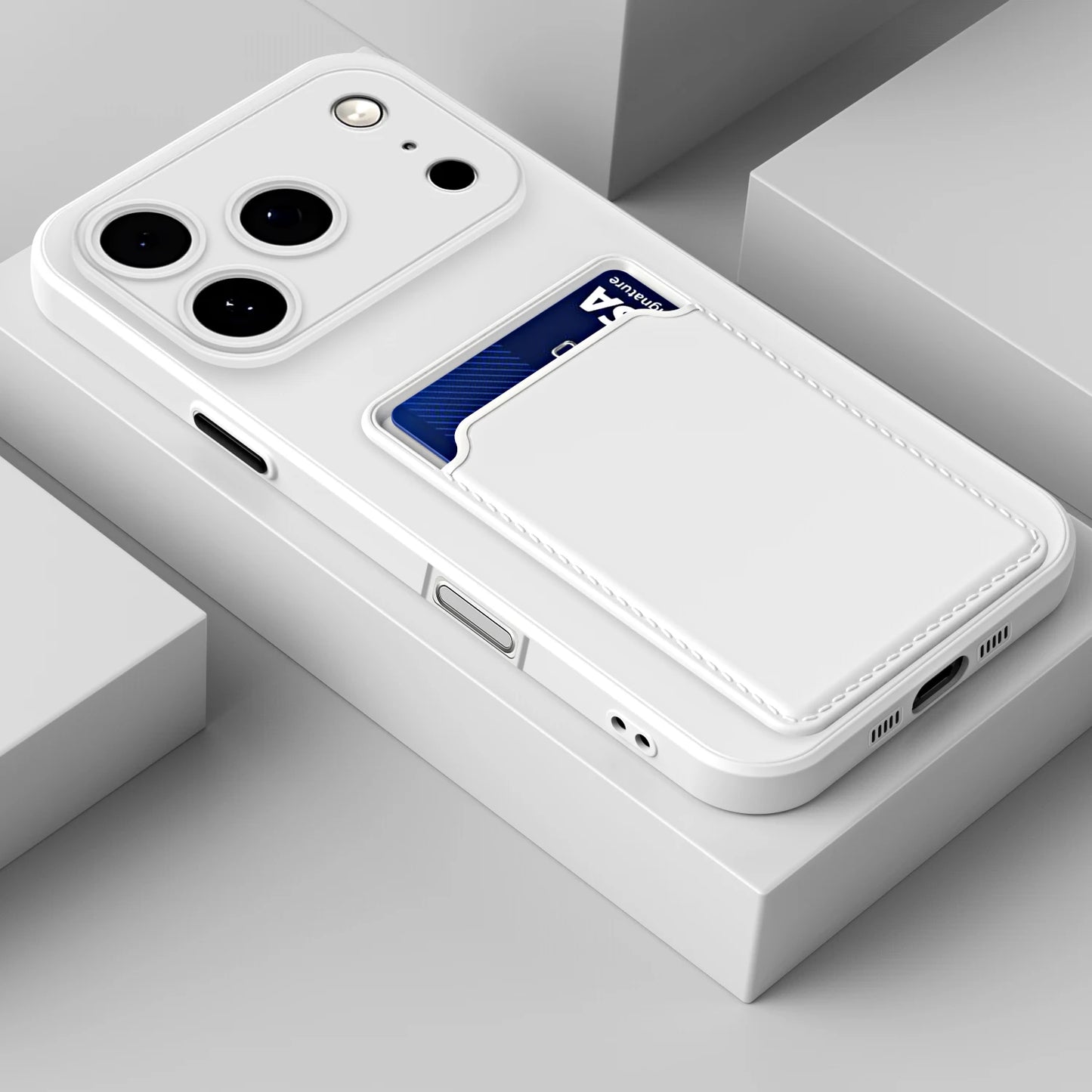 Silicone Wallet Case Funda For iPhone 17 Air 16 15 14  Pro Max Plus Card Holder Slot Back Cover Protective Accessories Cover