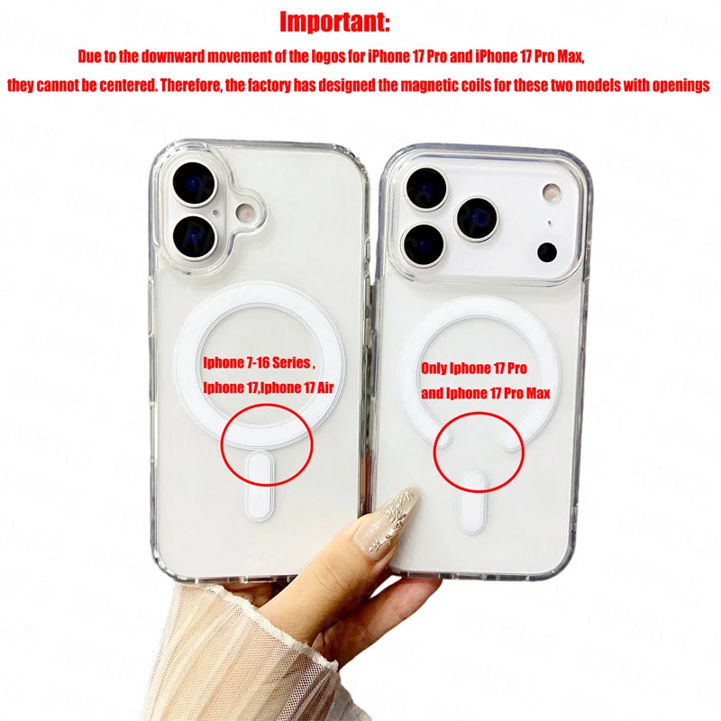 Original For Magsafe Magnetic Wireless Charging Case For iPhone 17 Air Pro Max 17  Clear Back Cover